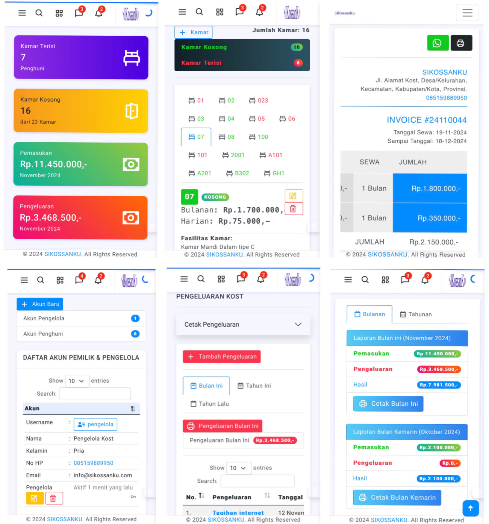 Aplikasi Manajemen Kost SIKOSSANKU Tampilan Mobile Android Iphone
